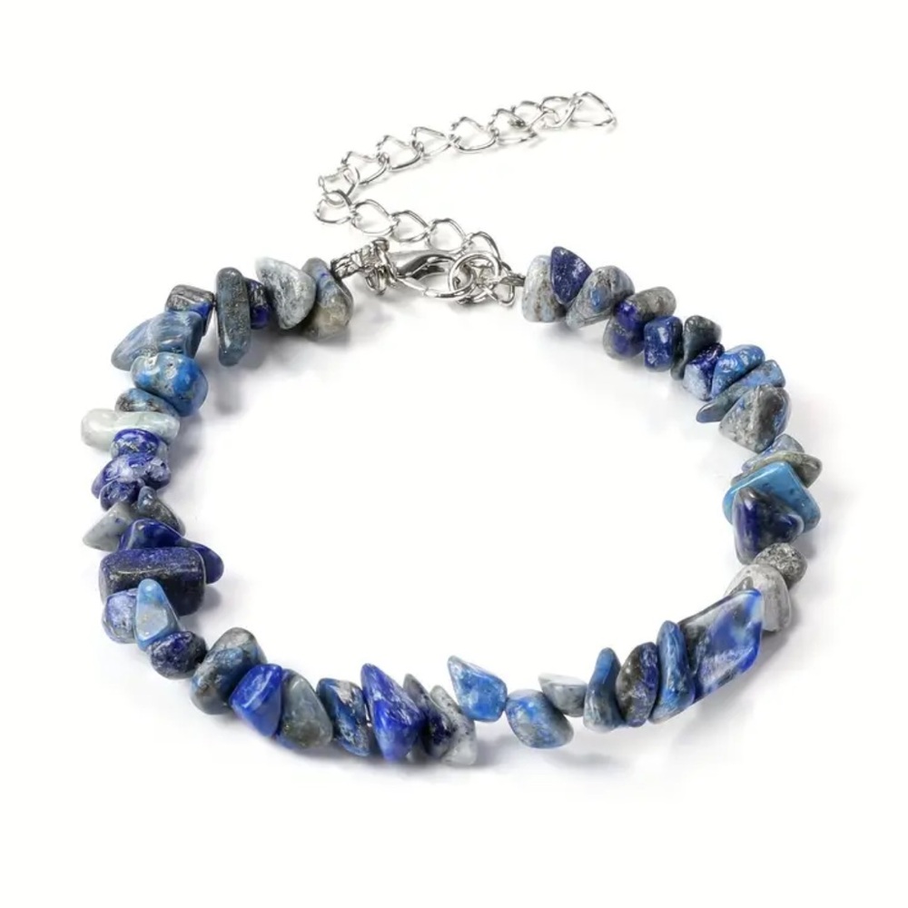 Lapis Lazuli Gemstone Stone Chip Silver Bracelet